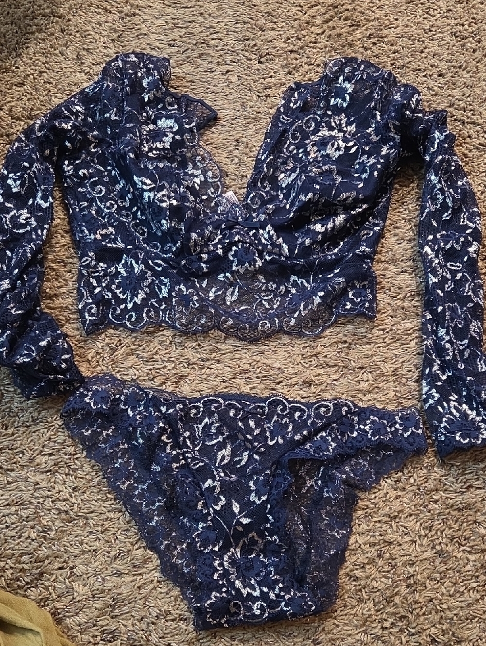 Victoria's Secret Navy Blue Lace Bralette Set
